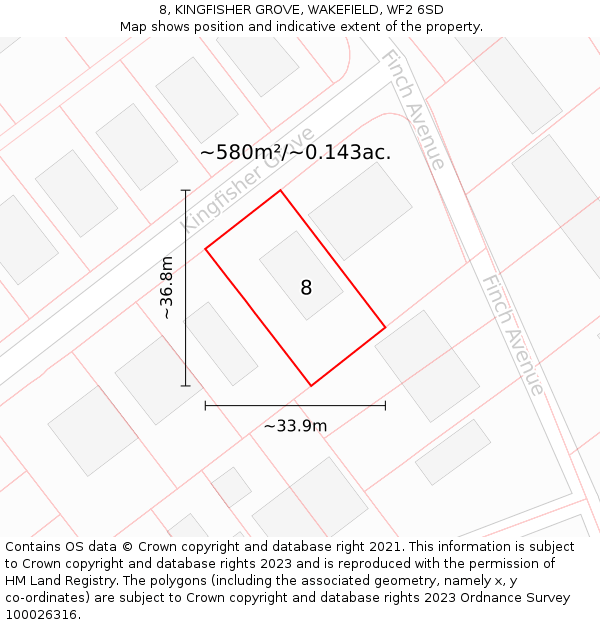 8, KINGFISHER GROVE, WAKEFIELD, WF2 6SD: Plot and title map