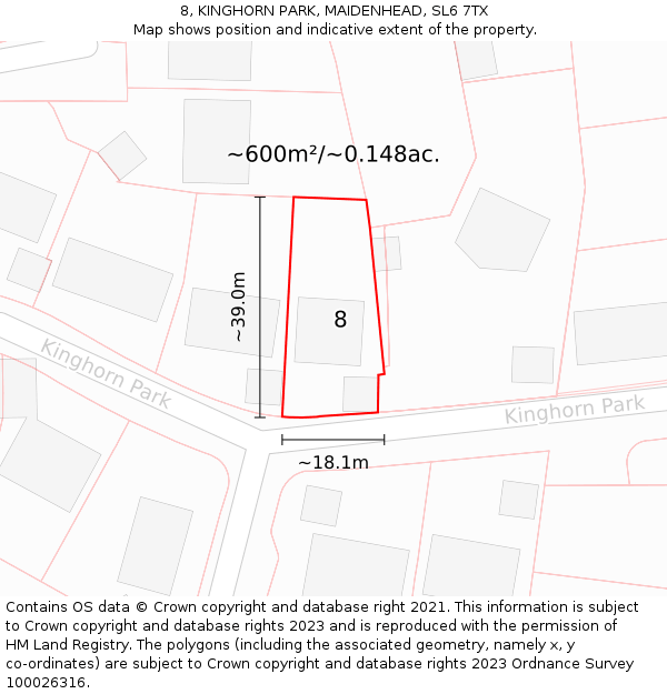 8, KINGHORN PARK, MAIDENHEAD, SL6 7TX: Plot and title map