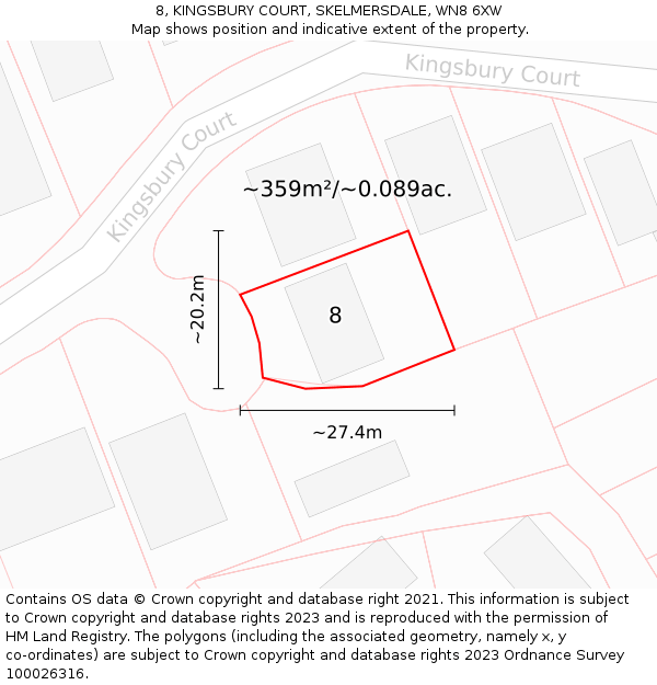 8, KINGSBURY COURT, SKELMERSDALE, WN8 6XW: Plot and title map