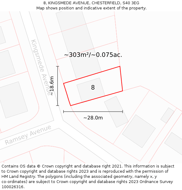 8, KINGSMEDE AVENUE, CHESTERFIELD, S40 3EG: Plot and title map