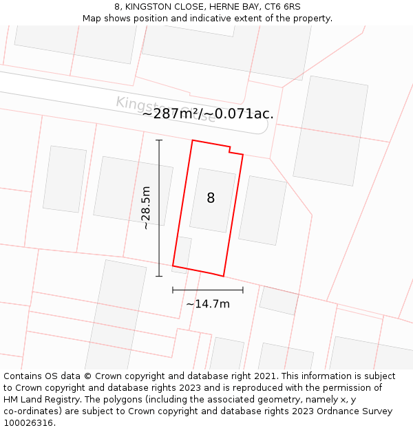 8, KINGSTON CLOSE, HERNE BAY, CT6 6RS: Plot and title map