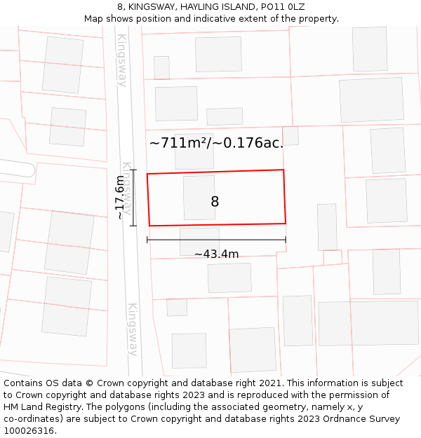 8, KINGSWAY, HAYLING ISLAND, PO11 0LZ: Plot and title map