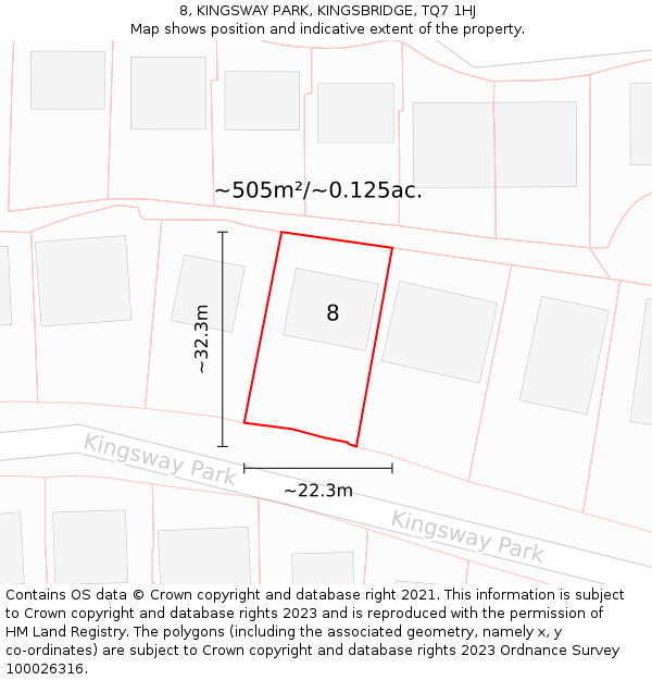 8, KINGSWAY PARK, KINGSBRIDGE, TQ7 1HJ: Plot and title map