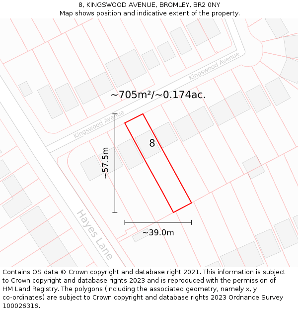 8, KINGSWOOD AVENUE, BROMLEY, BR2 0NY: Plot and title map