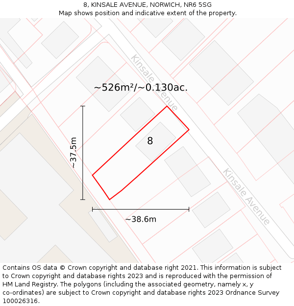 8, KINSALE AVENUE, NORWICH, NR6 5SG: Plot and title map