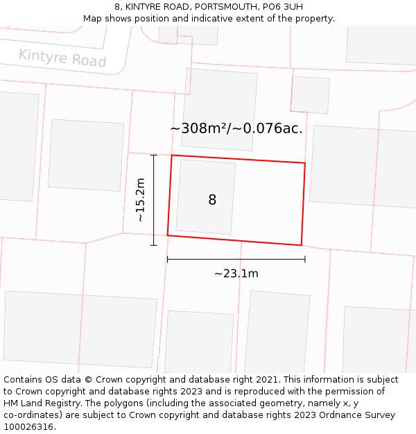 8, KINTYRE ROAD, PORTSMOUTH, PO6 3UH: Plot and title map