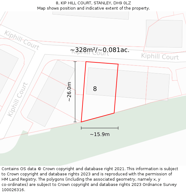 8, KIP HILL COURT, STANLEY, DH9 0LZ: Plot and title map
