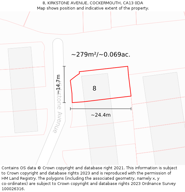 8, KIRKSTONE AVENUE, COCKERMOUTH, CA13 0DA: Plot and title map