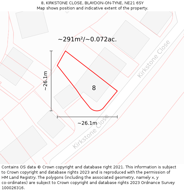 8, KIRKSTONE CLOSE, BLAYDON-ON-TYNE, NE21 6SY: Plot and title map