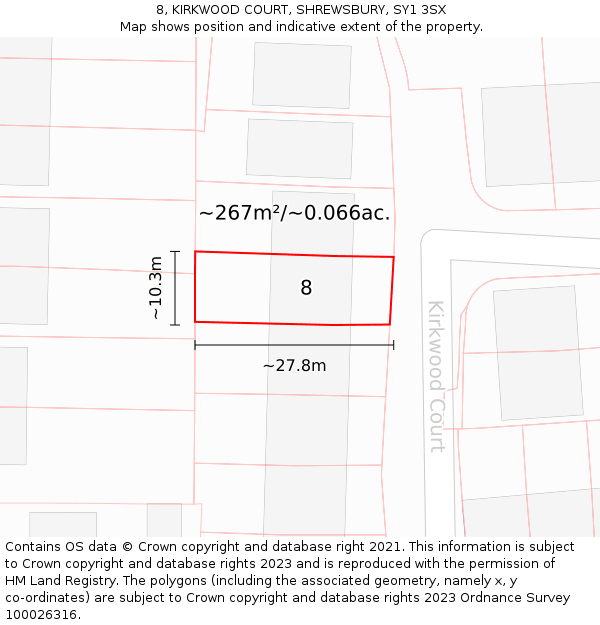 8, KIRKWOOD COURT, SHREWSBURY, SY1 3SX: Plot and title map