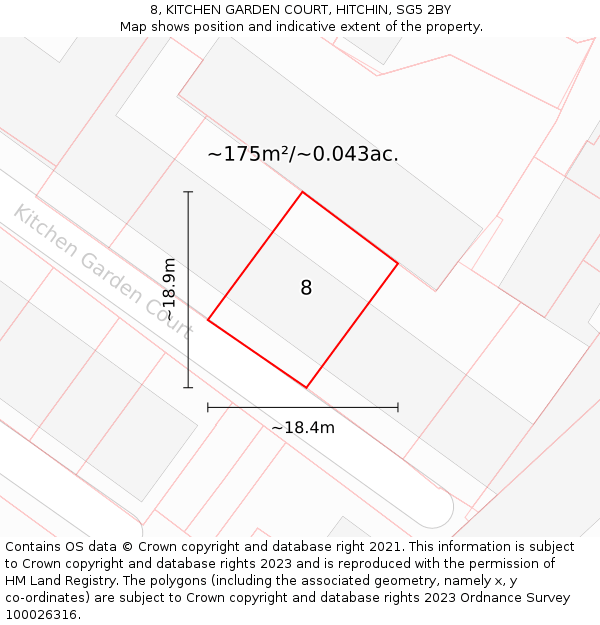 8, KITCHEN GARDEN COURT, HITCHIN, SG5 2BY: Plot and title map