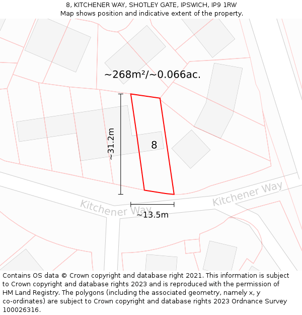 8, KITCHENER WAY, SHOTLEY GATE, IPSWICH, IP9 1RW: Plot and title map