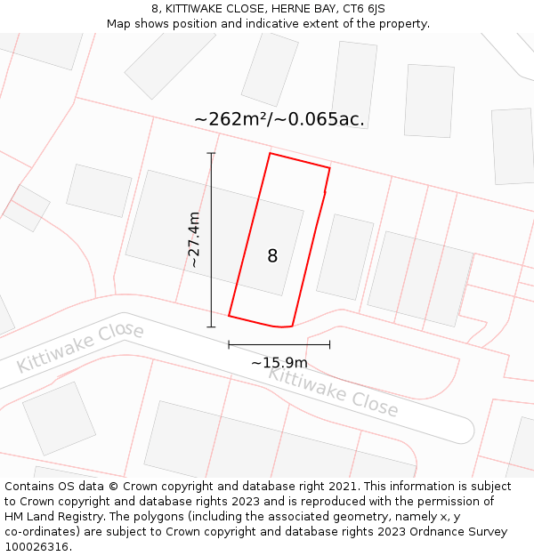 8, KITTIWAKE CLOSE, HERNE BAY, CT6 6JS: Plot and title map