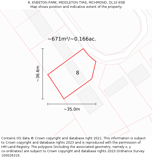 8, KNEETON PARK, MIDDLETON TYAS, RICHMOND, DL10 6SB: Plot and title map