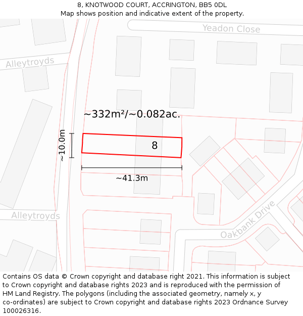 8, KNOTWOOD COURT, ACCRINGTON, BB5 0DL: Plot and title map