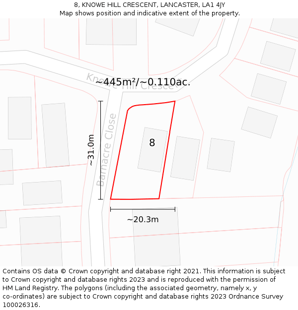 8, KNOWE HILL CRESCENT, LANCASTER, LA1 4JY: Plot and title map