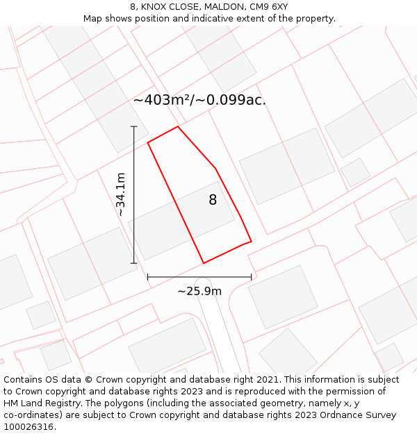 8, KNOX CLOSE, MALDON, CM9 6XY: Plot and title map