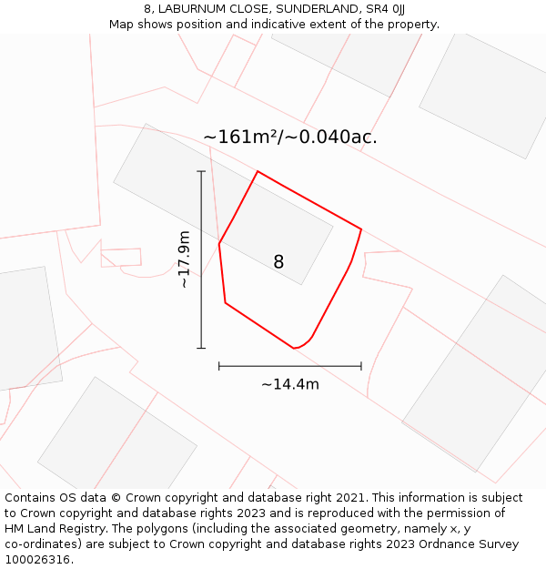 8, LABURNUM CLOSE, SUNDERLAND, SR4 0JJ: Plot and title map