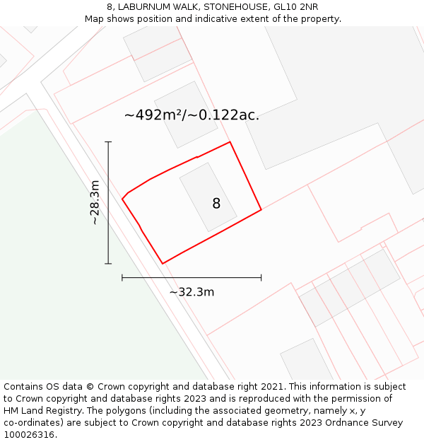 8, LABURNUM WALK, STONEHOUSE, GL10 2NR: Plot and title map