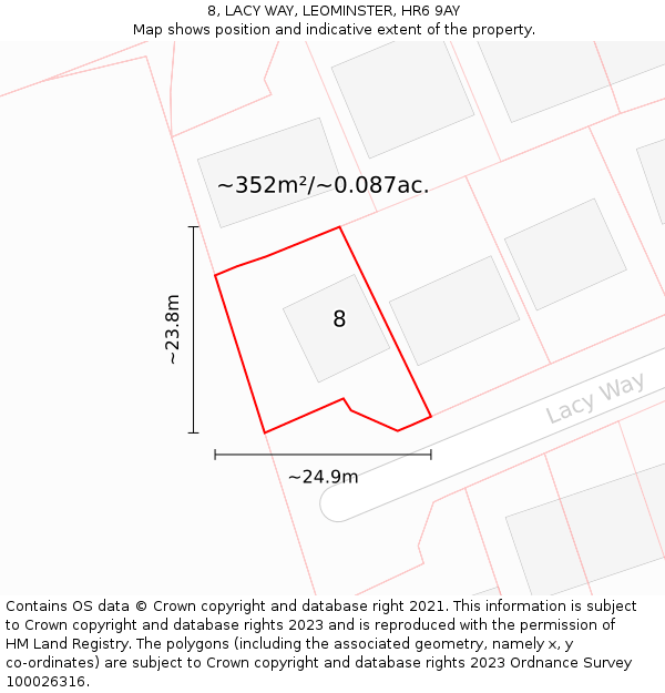 8, LACY WAY, LEOMINSTER, HR6 9AY: Plot and title map