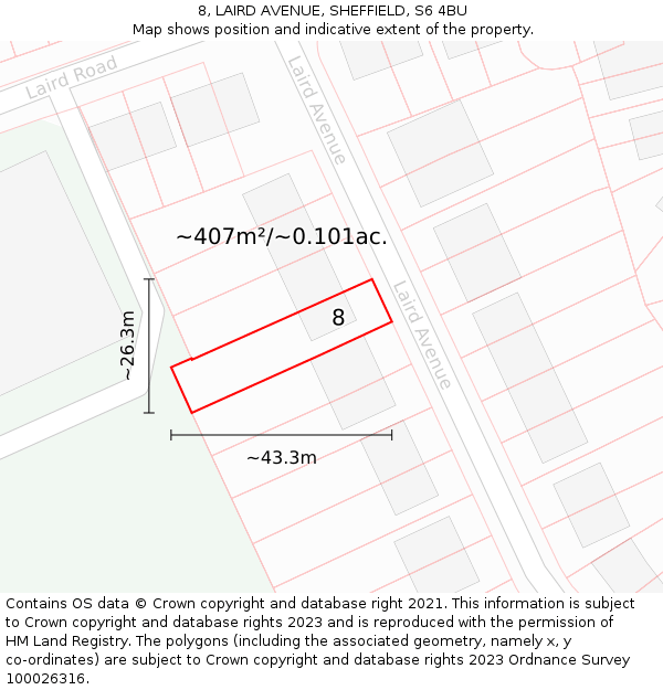 8, LAIRD AVENUE, SHEFFIELD, S6 4BU: Plot and title map