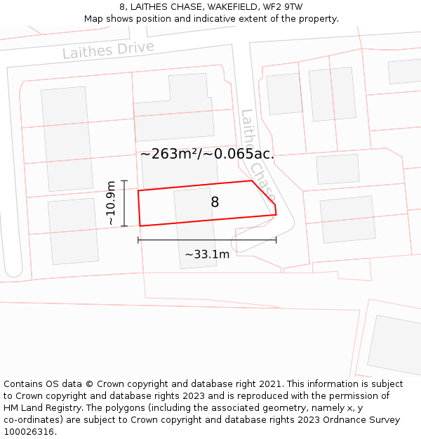 8, LAITHES CHASE, WAKEFIELD, WF2 9TW: Plot and title map