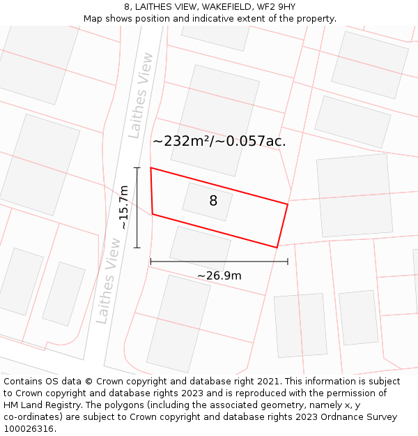 8, LAITHES VIEW, WAKEFIELD, WF2 9HY: Plot and title map