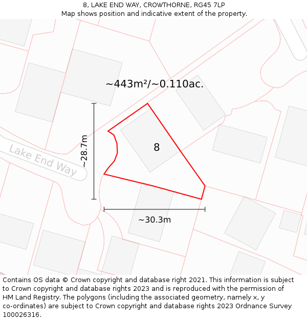 8, LAKE END WAY, CROWTHORNE, RG45 7LP: Plot and title map