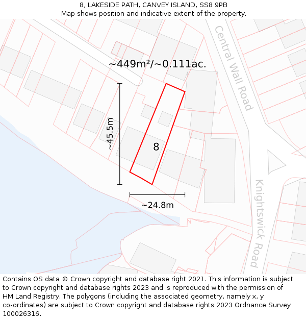 8, LAKESIDE PATH, CANVEY ISLAND, SS8 9PB: Plot and title map