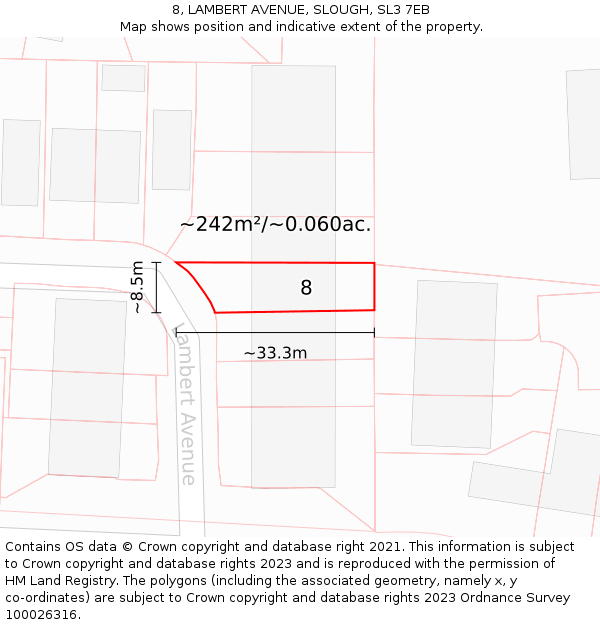 8, LAMBERT AVENUE, SLOUGH, SL3 7EB: Plot and title map