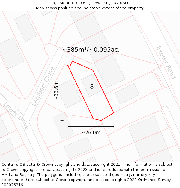 8, LAMBERT CLOSE, DAWLISH, EX7 0AU: Plot and title map