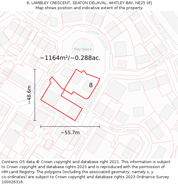 8, LAMBLEY CRESCENT, SEATON DELAVAL, WHITLEY BAY, NE25 0FJ: Plot and title map