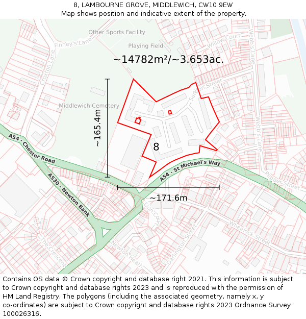 8, LAMBOURNE GROVE, MIDDLEWICH, CW10 9EW: Plot and title map