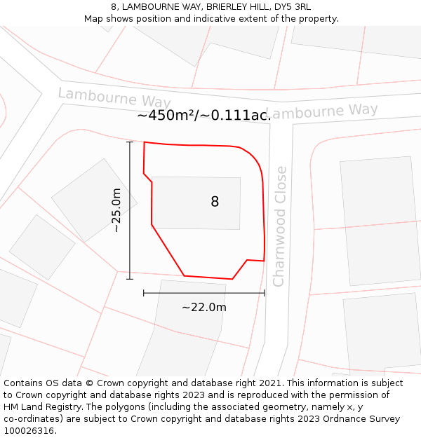 8, LAMBOURNE WAY, BRIERLEY HILL, DY5 3RL: Plot and title map
