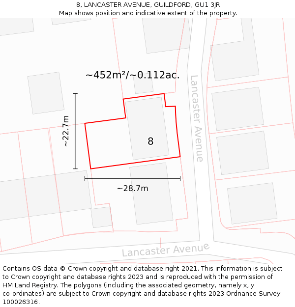 8, LANCASTER AVENUE, GUILDFORD, GU1 3JR: Plot and title map