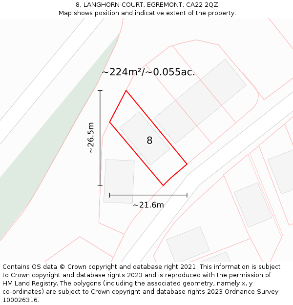 8, LANGHORN COURT, EGREMONT, CA22 2QZ: Plot and title map