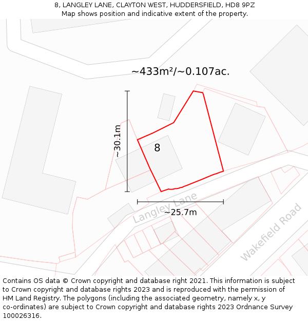 8, LANGLEY LANE, CLAYTON WEST, HUDDERSFIELD, HD8 9PZ: Plot and title map