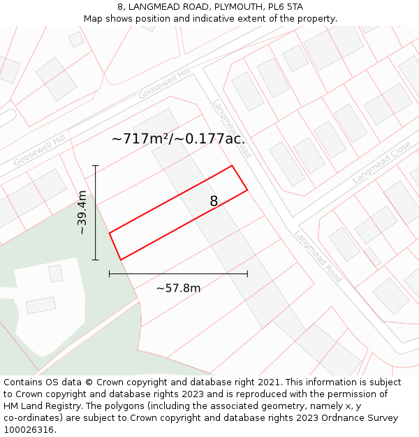 8, LANGMEAD ROAD, PLYMOUTH, PL6 5TA: Plot and title map