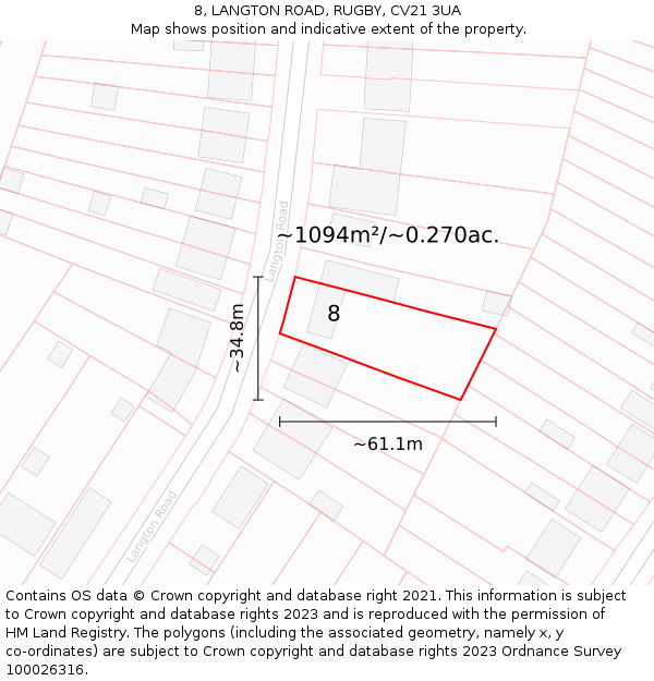 8, LANGTON ROAD, RUGBY, CV21 3UA: Plot and title map