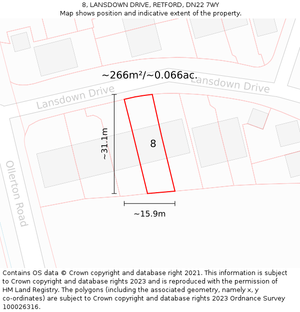 8, LANSDOWN DRIVE, RETFORD, DN22 7WY: Plot and title map
