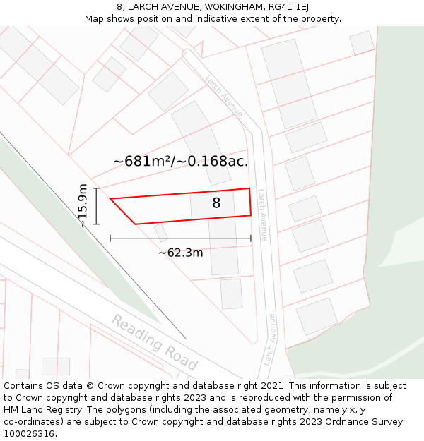 8, LARCH AVENUE, WOKINGHAM, RG41 1EJ: Plot and title map