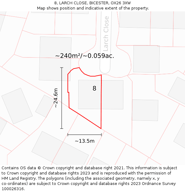 8, LARCH CLOSE, BICESTER, OX26 3XW: Plot and title map