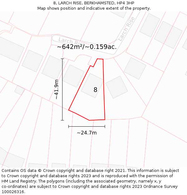 8, LARCH RISE, BERKHAMSTED, HP4 3HP: Plot and title map