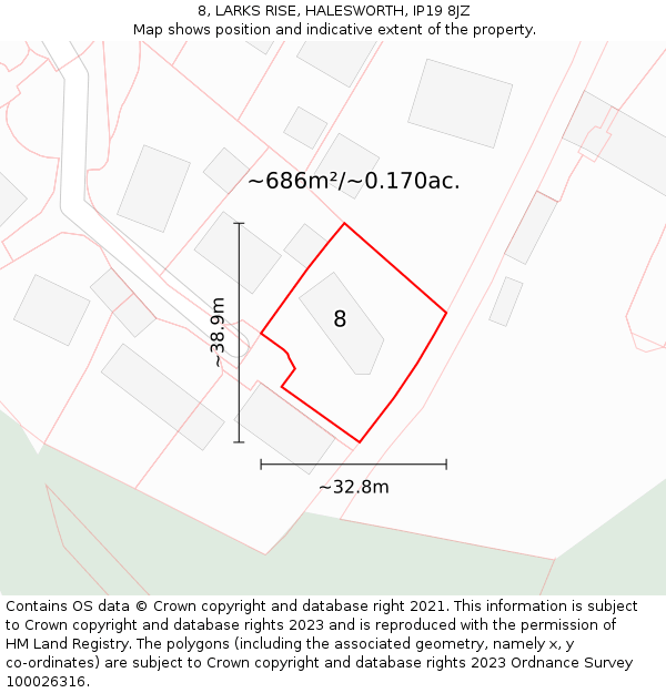 8, LARKS RISE, HALESWORTH, IP19 8JZ: Plot and title map