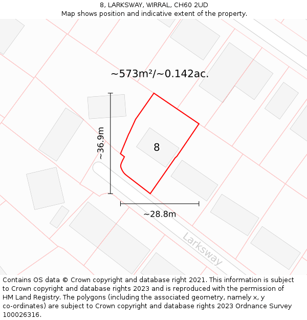 8, LARKSWAY, WIRRAL, CH60 2UD: Plot and title map