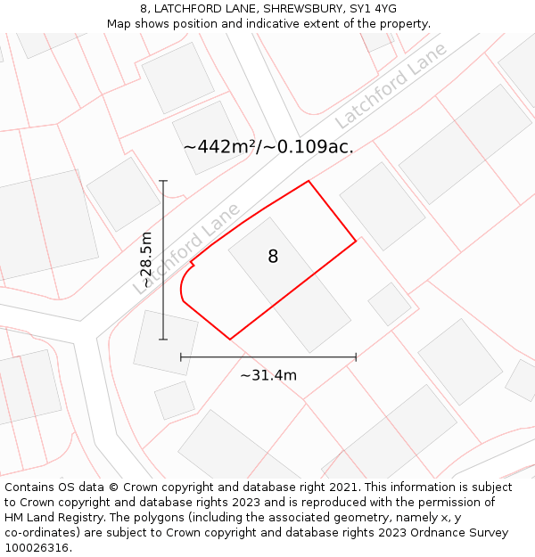 8, LATCHFORD LANE, SHREWSBURY, SY1 4YG: Plot and title map