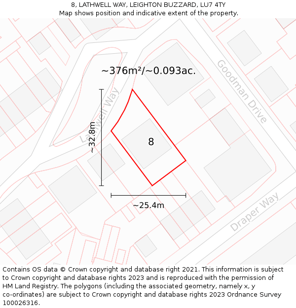 8, LATHWELL WAY, LEIGHTON BUZZARD, LU7 4TY: Plot and title map