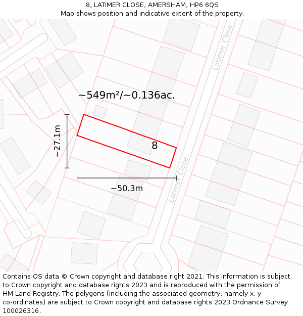 8, LATIMER CLOSE, AMERSHAM, HP6 6QS: Plot and title map