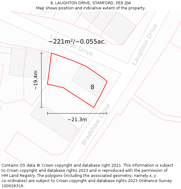 8, LAUGHTON DRIVE, STAMFORD, PE9 2JW: Plot and title map