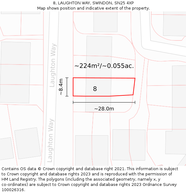 8, LAUGHTON WAY, SWINDON, SN25 4XP: Plot and title map